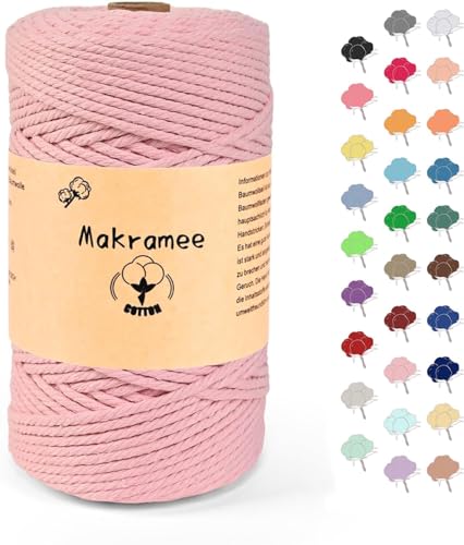 4mm x 100m Makramee Garn, Baumwollgarn, Macrame Kordel für Basteln, Pflanzenbügel -Rosa von Uvolo