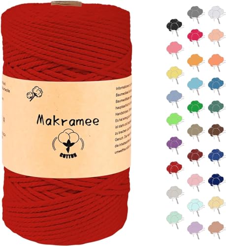 Uvolo 3mm x 200m Makramee Garn, Baumwollgarn, Macrame Kordel für Basteln, Pflanzenbügel-Hellgrün (Rot （3mm x 200m）) von Uvolo