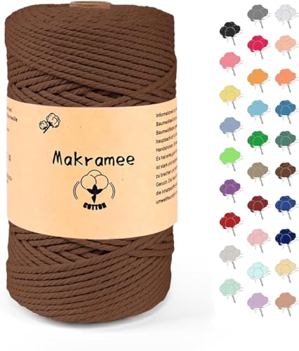 Uvolo 3mm x 200m Makramee Garn,Baumwollgarn,Macrame Kordel für Basteln,Pflanzenbügel-braun von Uvolo