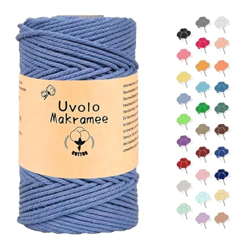 Uvolo 4mm x 100m Makramee Garn, Baumwollgarn, Macrame Kordel für Basteln, Pflanzenbügel-Dunstblau von Uvolo