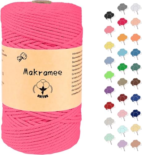 Uvolo 4mm x 100m Makramee Garn, Baumwollgarn, Macrame Kordel für Basteln, Pflanzenbügel-Rosarot von Uvolo