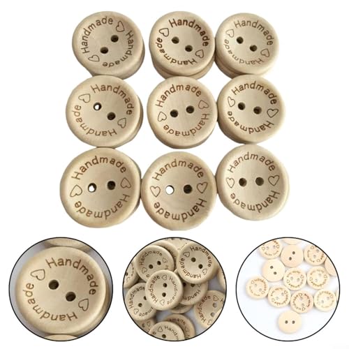 Uwithdanceme Handgefertigte Holzknöpfe, flache Rückseite, kreatives DIY-Zubehör zum Nähen, Basteln, Scrapbooking, natürliche Holzfarbe, 15/20/25 mm (25 mm), 100 Stück von Uwithdanceme