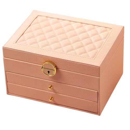 UxicRuya Schmuckschatulle mit Schubladen, Schmucketui, Einfaches Reise Schmuckkästchen für Damen, Vielseitiges Geschenk, Display Organizer für Anhänger, Armbän, Orange Rosa von UxicRuya