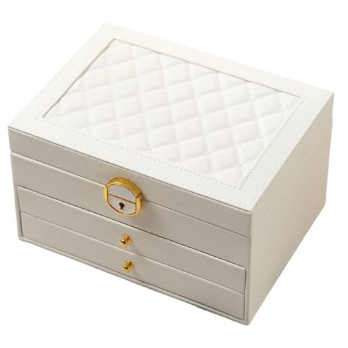 UxicRuya Schmuckschatulle mit Schubladen, Schmucketui, Einfaches Reise Schmuckkästchen für Damen, Vielseitiges Geschenk, Display Organizer für Anhänger, Armbän, Weiß von UxicRuya