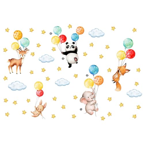 UxradG 3 Blatt Tier Wandtattoo, Wandaufkleber Kinderzimmer Tiere, Aquarell Ballon Wandsticker Tiere, Waldtiere Wandaufkleber für Junge Mädchen Schlafzimmer Wanddeko 170 * 120cm (BxH) von UxradG