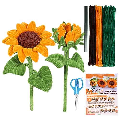 Pfeifenreiniger, Chenille-Stiel, Blumenzubehör, Pfeifenreiniger, Blumen, Basteln, Pfeifenreiniger, Sonnenblumen-Set mit Anleitung (evtl. nicht in deutscher Sprache), Pfeifenreiniger-Set für von UzecPk