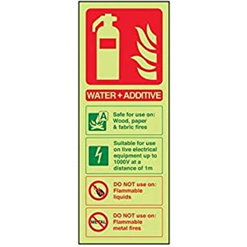 VSafety Glow in the Dark Water, Additive ID Feuerlöscher Schild – 75 mm x 200 mm – selbstklebendes Vinyl von VSafety