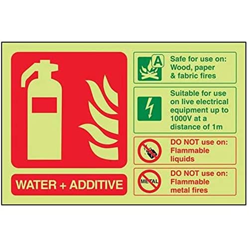 VSafety englisches „Water and Additive ID“-Schild, Leuchtendes Feuerlöscher-Schild, leuchtet im Dunkeln, 150 x 100 mm, selbstklebendes Vinyl von VSafety