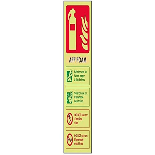 VSafety im Dunkeln leuchtendes Feuerlöscher-Schild, AFF-Schaum-ID, 75 x 200 mm, selbstklebendes Vinyl von VSafety