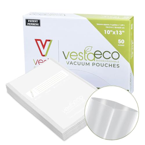 VestaEco Kompostierbar Kammer-Vakuumierbeutel von Vesta Precision - 50 Stück - BPI und OK Kompost zertifiziert - Klar und flach (25x33 cm) von V Vesta Precision