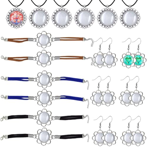 V.VIAIRIC 54-teiliges Blumenanhänger-Tabletts, einschließlich Blumen-Anhänger, Halskette, Armband-Lünette, Ohrring-Lünette, Glaskuppel-Cabochon zum Basteln von Schmuckherstellung von V.VIAIRIC