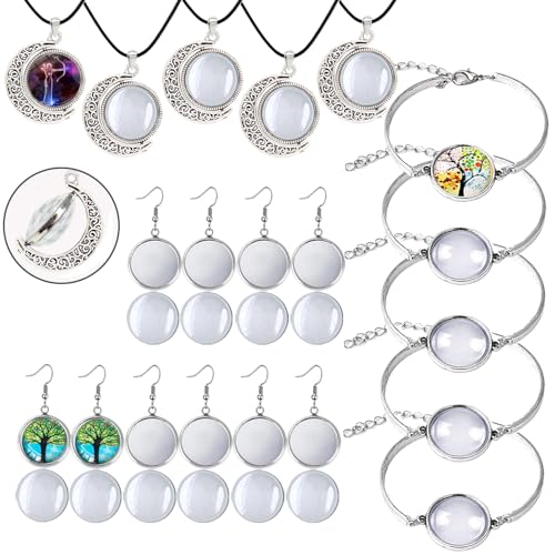 V.VIAIRIC Mond-Rotationsanhänger-Tabletts, 50 Stück, Cabochon-Tabletts für Schmuckherstellung, einschließlich DIY-Foto-Halskettenanhänger, Armband, Cabochon, Lünette, Ohrringe, Glas-Cabochons von V.VIAIRIC