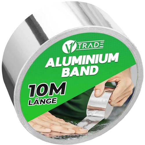 V1 TRADE Aluminium Klebeband Hitzebeständiges 48 mm x 10 m - 1 Rolle Wasserdichtes Alu Klebeband zum Reparieren von Metalloberflächen - Metallklebeband UV Beständig - Starke Aluband Selbstklebend von V1 TRADE