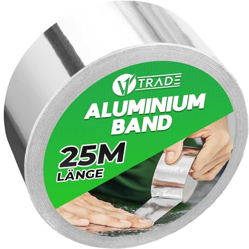 V1 TRADE Aluminium Klebeband Hitzebeständiges 48 mm x 25 m - 1 Rolle Wasserdichtes Alu Klebeband zum Reparieren von Metalloberflächen - Metallklebeband UV Beständig - Starke Aluband Selbstklebend von V1 TRADE