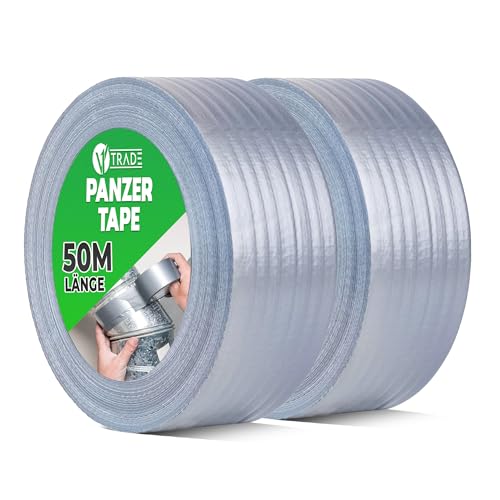 V1 TRADE Panzertape Wasserfest 48 mm x 50 m - 2 x Panzertape Silber - Gewebeband - Panzerband Extra Stark - Gewebeklebeband - Duct Tape - Wasserdichtes Klebeband - Panzer Tape Band von V1 TRADE