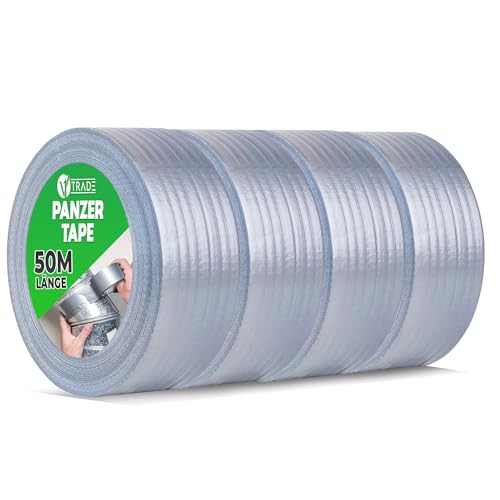 V1 TRADE Panzertape Wasserfest 48 mm x 50 m - 4 x Panzertape Silber - Gewebeband - Panzerband Extra Stark - Gewebeklebeband - Duct Tape - Wasserdichtes Klebeband - Panzer Tape Band von V1 TRADE