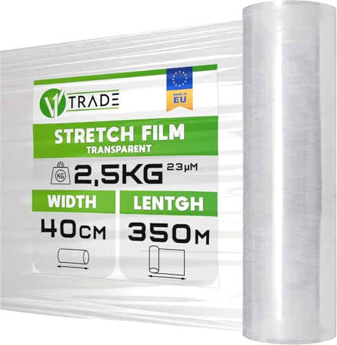 V1 Trade Stretchfolie Transparent - Stretchfolienrolle 350m x 40 cm - Verpackungsfolie 23my - Umzugsfolie für möbel V1 Trade Stretchfolie Transparent - Stretchfolienrolle 350m x 40 cm - Verpackungsfolie 23my - Umzugsfolie für möbel von V1 TRADE