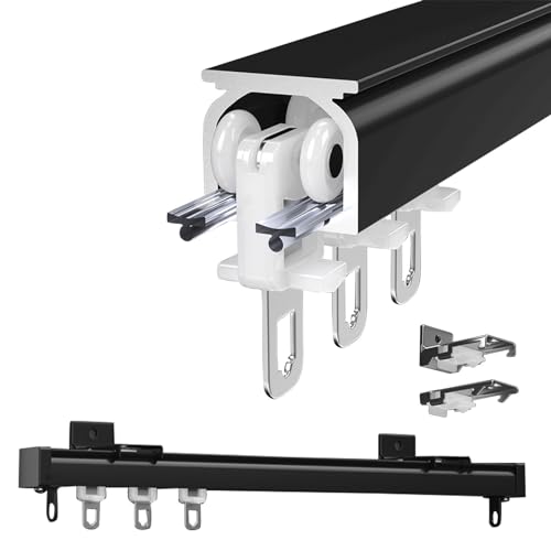 Aluminium Curtain Rail Gardinenstange Vorhang Schiene Vorhangschiene Deckenschiene Für Fenster Und Raumteiler Gardinen, 50 100 200 350 400cm Gardinenschiene(Black,400cm/13.1ft) von V3VOGUE