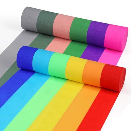 VABNEER 12 Rollen Krepppapier Bunt, 4.5cm x 25m Kreppbänder für Hochzeit Geburtstags Party Feier Dekoration von VABNEER