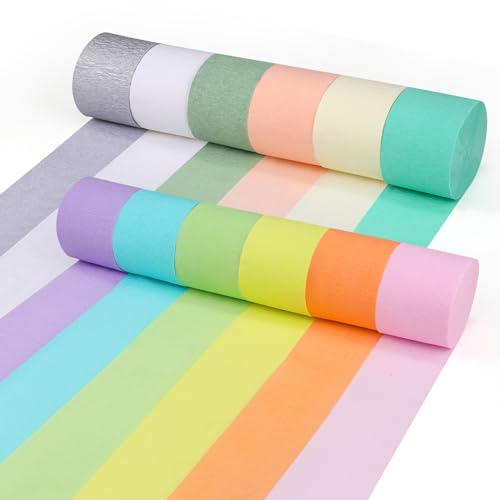 VABNEER 12 Rollen Krepppapier Bunt, 4.5cm x 25m Kreppbänder für Hochzeit Geburtstags Party Feier Dekoration von VABNEER