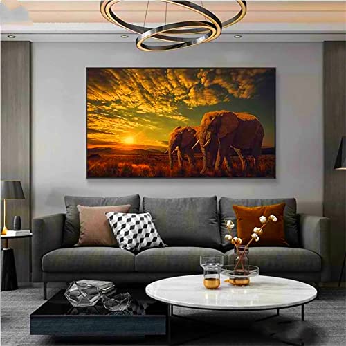 5D Diamant Painting Bilder Full Groß, Afrikanische Savannen Elefanten 70x140cm Diamant Malerei für Erwachsene & Kinder, DIY Diamond Painting Set Strass Stickerei Kreuzstich Handwerk Wand Dekor von VABUN