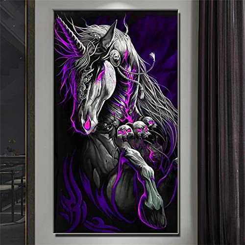 5D Diamant Painting Bilder Full Groß, Schädel Pferd Lila Einhorn 40x80cm Diamant Malerei für Erwachsene & Kinder, DIY Diamond Painting Set Strass Stickerei Kreuzstich Handwerk für Wand Dekor Geschenk von VABUN