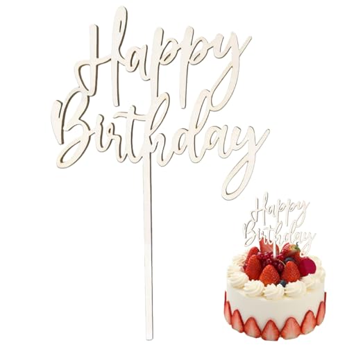 VAEIORP 1 pcs Cake Topper Happy Birthday aus Holz Kuchendeko Geburtstag Kuchen Deko für Mädchen Jungen Frauen Mann von VAEIORP