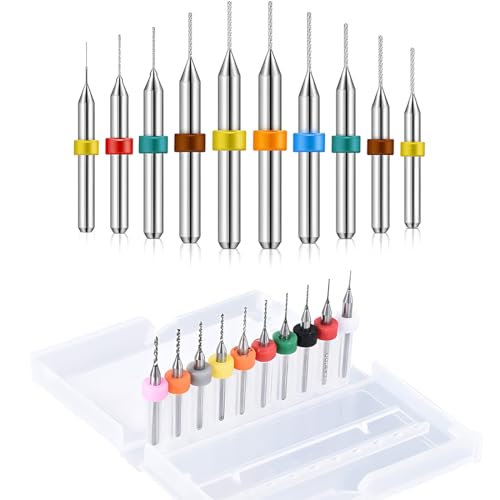 VAEIORP 10 Pcs Micro Bohrer Set 0,3mm-1,2mm Wolframstahl Micro Spiralbohrer PCB Druckplatine Gravierbohrer Bits Set für Rauen Stein, Schmuck, Stanzen, Gravur (10 Größe, Gemischte Farbe) von VAEIORP