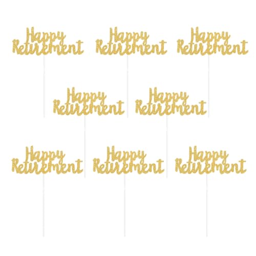 VAEIORP 8 Pcs Happy Retirement Cupcake Topper Glitzer Ruhestand Cupcake Picks Ruhestand Thema Geburtstag Party Kuchen Dekorationen Rose von VAEIORP