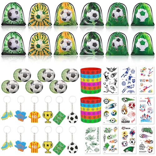 VAIAV Fußball Mitgebsel Kindergeburtstag Fußball Kordelzug Party Tasche Fussball Einladungskarten Jungen Fussball Tattoos Kinder Fußball Geschenke für jungen(60 Stück) von VAIAV