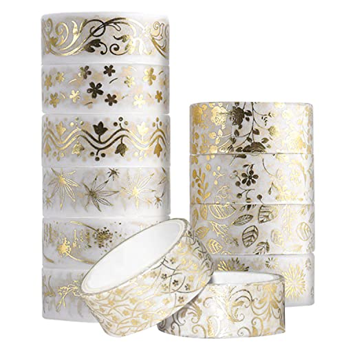 VAIAV Washi Tape Set 12 Rollen Goldfolien Washi Klebeband Set Masking Tape Gold Dekoratives Klebeband für Heimwerker Kunst Scrapbooking Diary Decorative und Geschenkverpackung von VAIAV