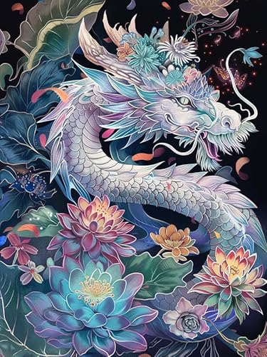 VAIIEYO 5D DIY 5D Diamond Painting Drachen, Diamant Painting Bilder Malerei Kits Tier, Malen Nach Zahlen Diamant Home Wand Decor Gemälde Kreuzstich Diamond Dekoration 30x40 cm-5 von VAIIEYO