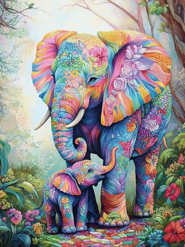 VAIIEYO 5D DIY 5D Diamond Painting Elefant, Diamant Painting Bilder Malerei Kits Tier, Malen Nach Zahlen Diamant Home Wand Decor Gemälde Kreuzstich Diamond Dekoration 30x40 cm-28 von VAIIEYO