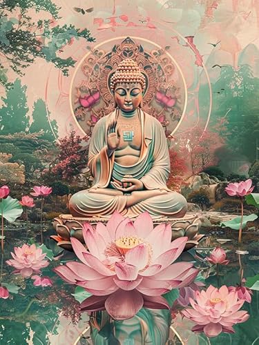 VAIIEYO 5D DIY Diamond Painting Buddha-Statuen, Diamant Painting Bilder Malerei Kits Religion, Malen Nach Zahlen Diamant Home Wand Decor Gemälde Kreuzstich Diamond Dekoration 30x40cm B1060 von VAIIEYO