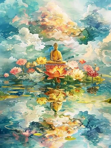 VAIIEYO 5D DIY Diamond Painting Buddha-Statuen, Diamant Painting Bilder Malerei Kits Religion, Malen Nach Zahlen Diamant Home Wand Decor Gemälde Kreuzstich Diamond Dekoration 30x40cm B254 von VAIIEYO