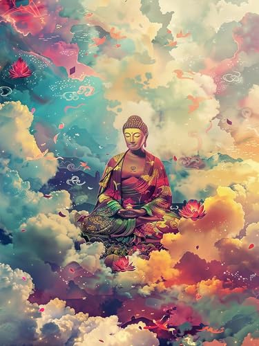 VAIIEYO 5D DIY Diamond Painting Buddha-Statuen, Diamant Painting Bilder Malerei Kits Religion, Malen Nach Zahlen Diamant Home Wand Decor Gemälde Kreuzstich Diamond Dekoration 40x50cm B873 von VAIIEYO