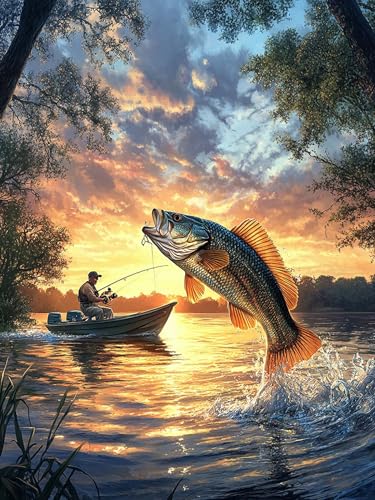 VAIIEYO 5D DIY Diamond Painting Fisch, Diamant Painting Bilder Malerei Kits Fischer, Malen Nach Zahlen Diamant Home Wand Decor Gemälde Kreuzstich Diamond Dekoration 30x40 cm-74 von VAIIEYO