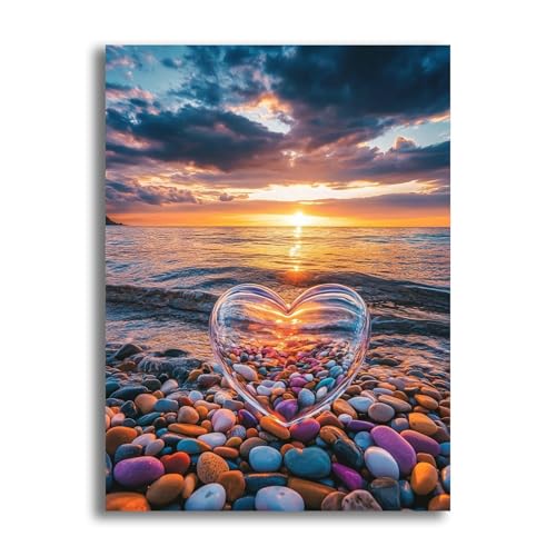 VAIIEYO 5D DIY Diamond Painting Liebe, Diamant Painting Bilder Malerei Kits Strand, Malen Nach Zahlen Diamant Home Wand Decor Gemälde Kreuzstich Diamond Dekoration 30x40 cm-3 von VAIIEYO