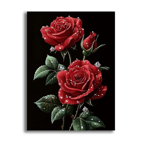 VAIIEYO 5D DIY Diamond Painting Rose, Diamant Painting Bilder Malerei Kits Blume, Malen Nach Zahlen Diamant Home Wand Decor Gemälde Kreuzstich Diamond Dekoration 30x40 cm-5 von VAIIEYO