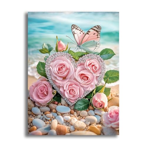 VAIIEYO 5D DIY Diamond Painting Rose, Diamant Painting Bilder Malerei Kits Schmetterling, Malen Nach Zahlen Diamant Home Wand Decor Gemälde Kreuzstich Diamond Dekoration 30x40 cm-4 von VAIIEYO