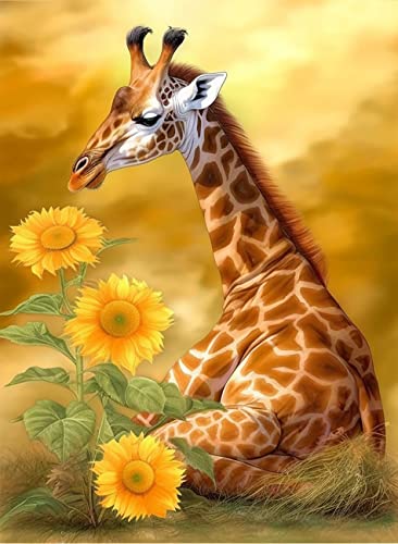 VAIIEYO DIY 5D Diamond Painting Giraffe, Diamant Painting Bilder Malerei Kits Sonnenblume, Malen Nach Zahlen Diamant Home Wand Decor Gemälde Kreuzstich Diamond Dekoration 30x40 cm von VAIIEYO