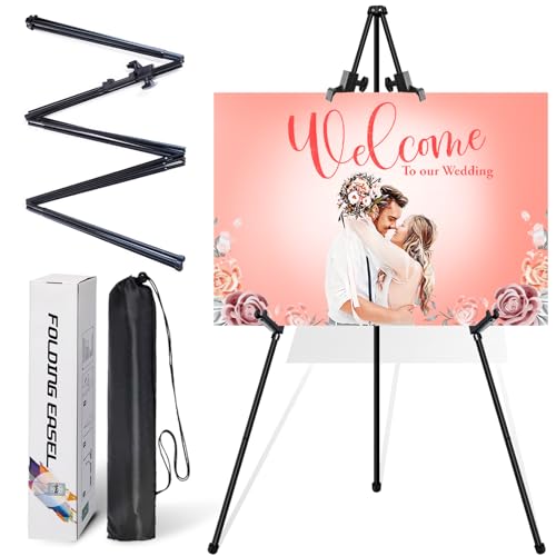 VAIIGO Weißer Staffelei für Hochzeitsschild, Poster, Staffelei, faltbar, Kunststaffelei für Boden, verstellbar, Metallstaffelei, sofortiges Stativ (schwarz01/1Pack) von VAIIGO