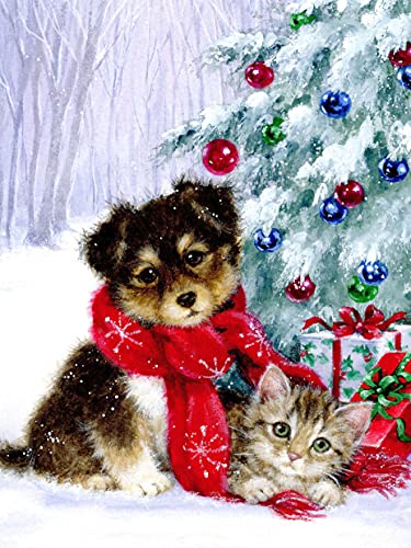 VAKUUM DIY Diamond Painting Weihnachtskatzen und -Hunde Full Drill Set, 5D Diamant Painting BilderSchneefeld Full Round Drill Cross Stitch Kunsthandwerk Für Wohnkultur30*40CM von VAKUUM