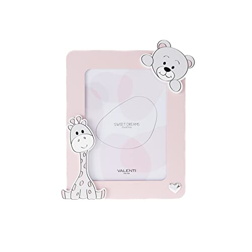 VALENTI & CO. - Rosa Fotorahmen aus Holz mit Zoo-Tieren, zum Aufhängen als Dekoration im Kinderzimmer, Geschenkidee für Neugeborene und Kinder - 13 x 24 cm von VALENTI & CO.