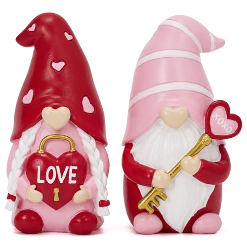 VALERY MADELYN 2pcs Valentinstag Wichtel Figuren Herz deko, Frühlingsdeko Tischdeko Haus,Rot/Rosa Romantisch Zwerge Set,11cm(L) von VALERY MADELYN