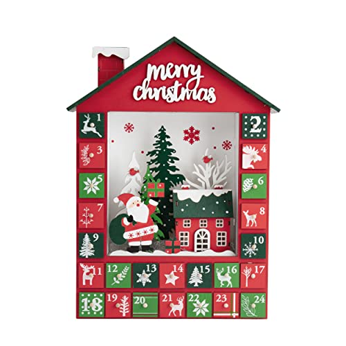 VALERY MADELYN Holz Adventskalender mit LED Beleuchtung, wiederverwendbar Weihnachtskalender, Weihnachtsdeko Weihnachts Countdown Kalender, Holz-Weihnachtstischdekoration 40x30x7cm von VALERY MADELYN