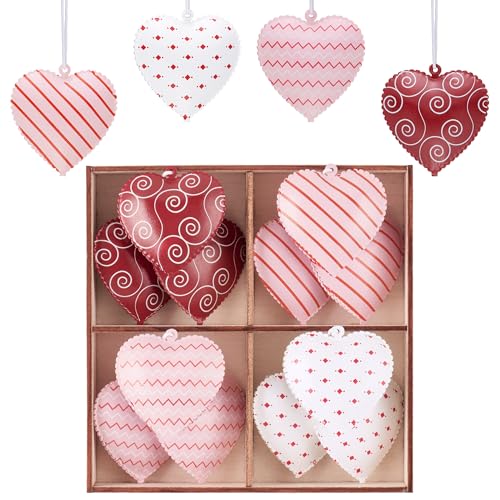 Valery Madelyn 12 Stück Metallherzen Anhänger, 5cm Herz Baumschmuck Deko für Valentinstag Hochzeit Frühlingsdeko Geschenk - Rot Rosa Weiß von VALERY MADELYN