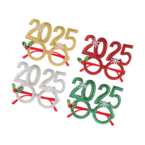 VALICLUD 4 Stück 2025 Partybrille Neujahr Neujahr Neuheit Brille Neujahr Kostüm Brille 2025 Brillen 2025 Lustige Sonnenbrille Weihnachten Photo Booth Requisiten 2025 Brillen Kunststoff und Harze von VALICLUD