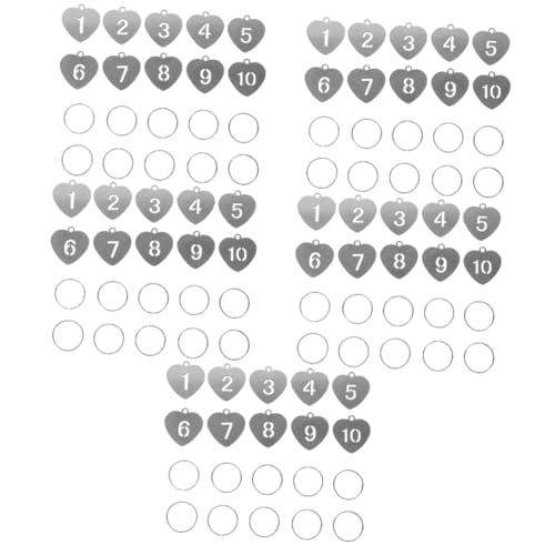 VALICLUD 5 Sätze Nummernschild Nummeriert Herz Mülltonnennummern Für Mülltonnen Gürtel Behälter Schlüssel Etikett Zahlenkarten Taschenanhänger Für Gepäck Stahl Silver 10 Stück * 5 von VALICLUD