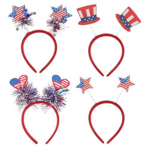 VALICLUD Haarreif USA Unabhängigkeitstag Party Dekoration: 4pcs Amerikanische Flagge Mini- Hut Haarband USA Stars and Stripes Kopfschmuck Accessoire für Amerika USA Party Deko Abschiedsparty Deko von VALICLUD